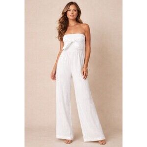 Paradise USA NWT Strapless Wide Leg Cotton Jumpsuit Size S White Beach Chic